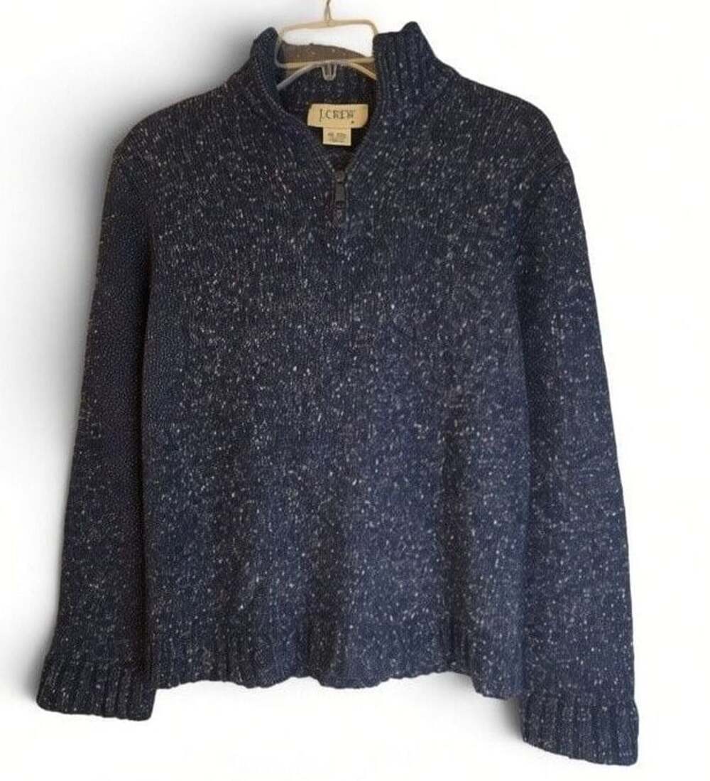 J.Crew Blue Wool Blend Half Zip Mock Neck Sweater M